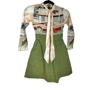 Vintage Peggy Barker Girls Novelty Sports Car Shoes Graphic Dress READ